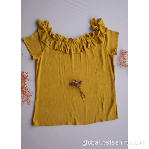 Short Sleeve Striped Shirt Women Yellow Color Short Shirts Manufactory